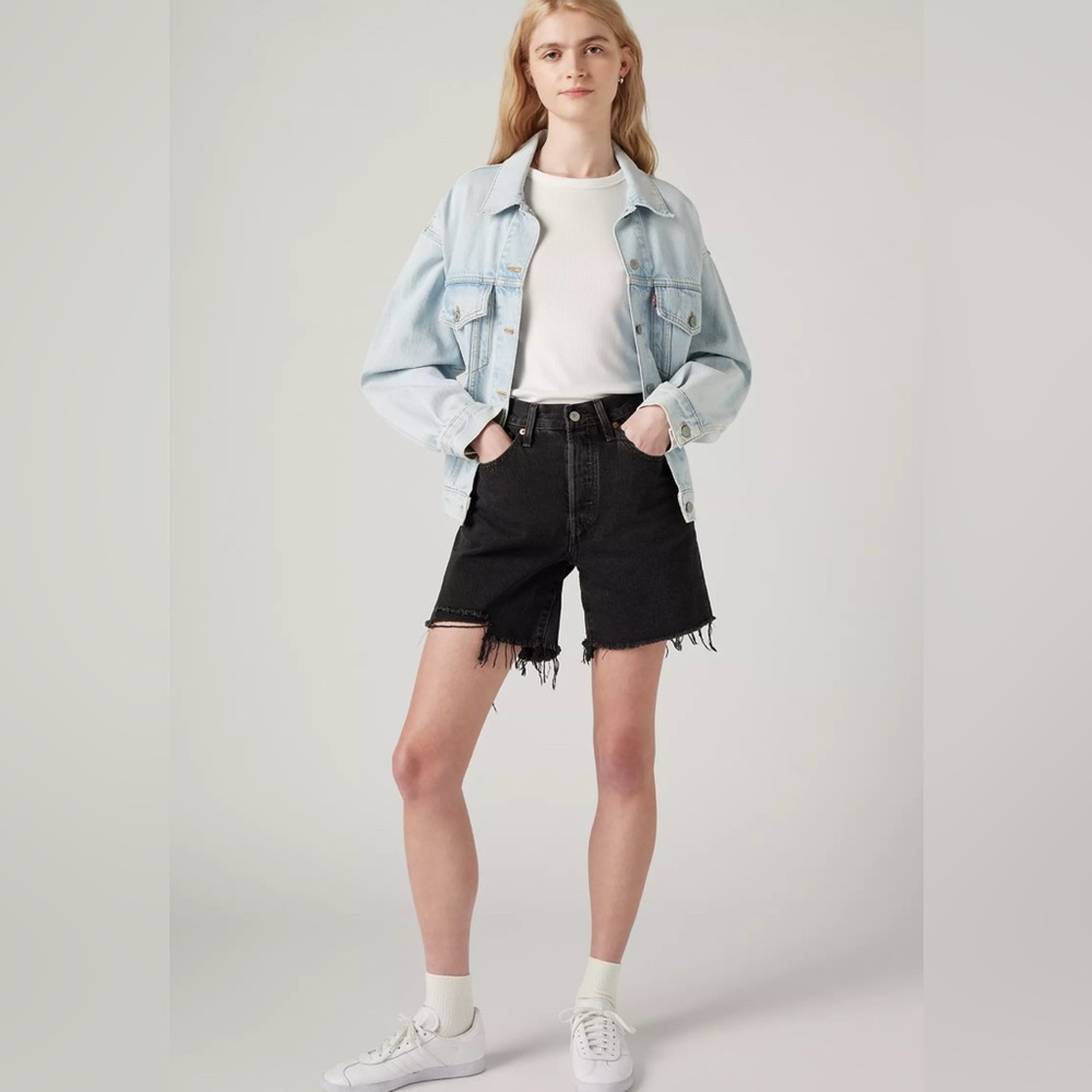 Women's Black Denim 501 Levi’s High-Rise Mid-Thigh Shorts